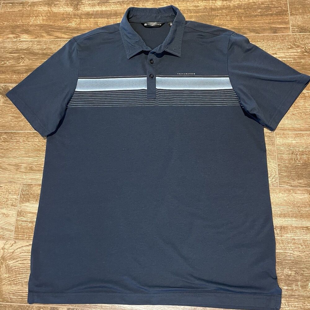 Travis Mathew Polo XL Navy State of the Art 2.0 Stripes Logo Performance Golf - Picture 2 of 8